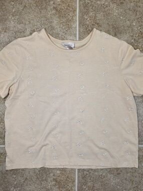 Y2K Embroidered Floral Tee Petite Large Neutral Cottagecore